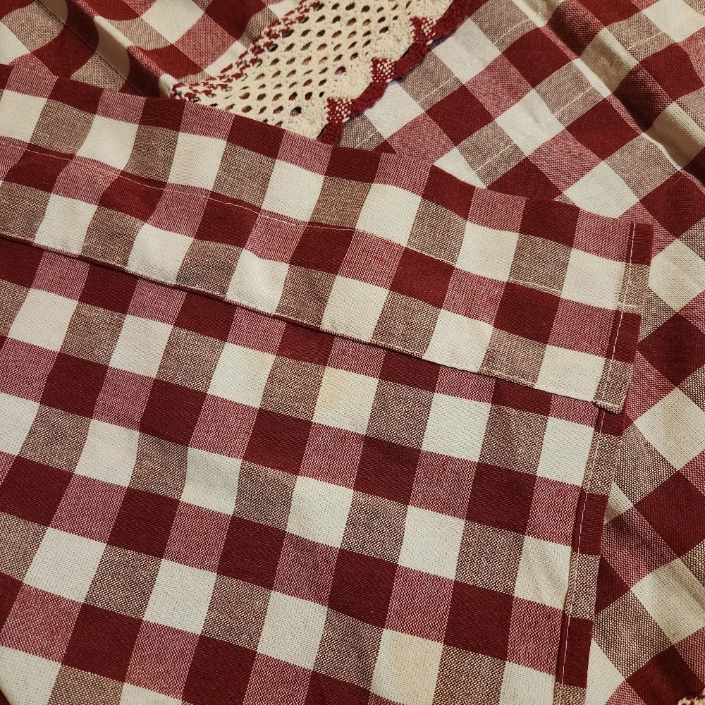 Vintage Red Gingham Farmhouse Cafe Curtains Scalloped Trim Set of 4 Cottage